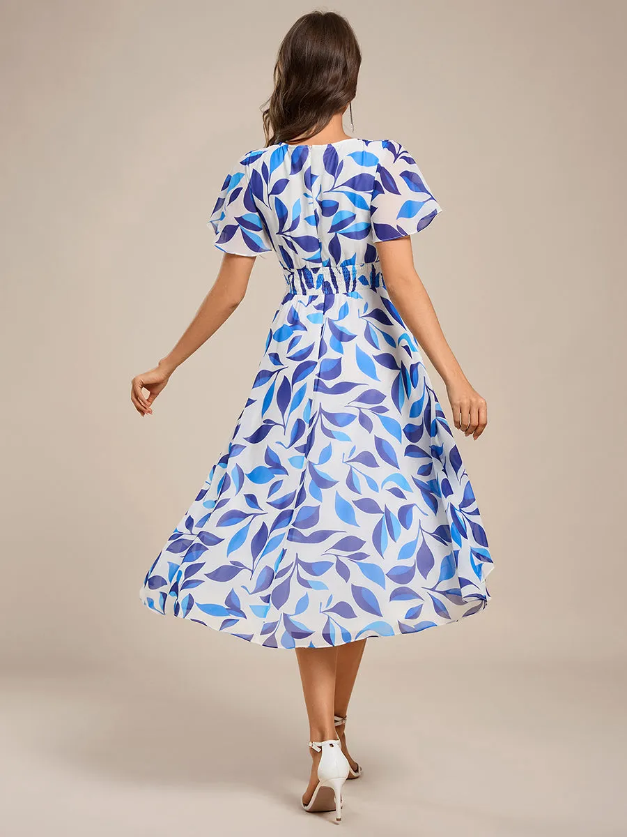 ever CATALEYA|Short Sleeve Ruffled V-Neck Floral Printed Midi Wedding Guest Dress sold by Ever Pretty product image thumbnail 2