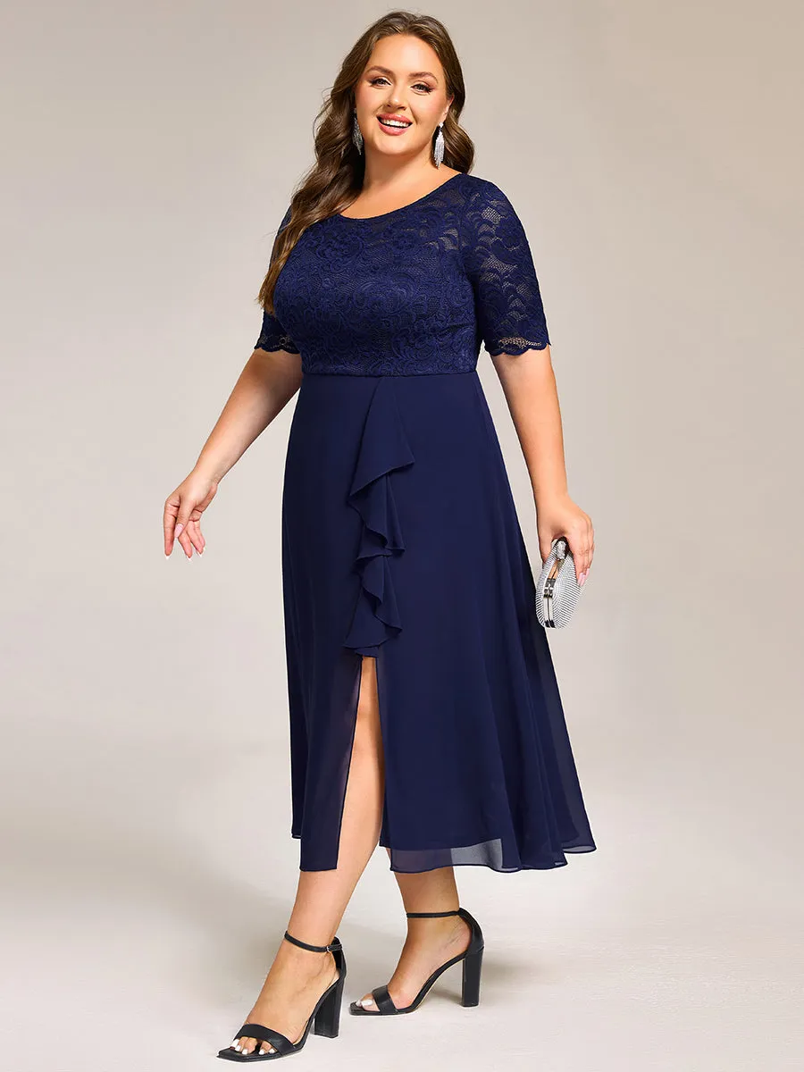 pretty NYLA|Plus Size Lace Top Short Sleeve A-Line Split Round Neck Formal Dress sold by Ever Pretty product image thumbnail 5