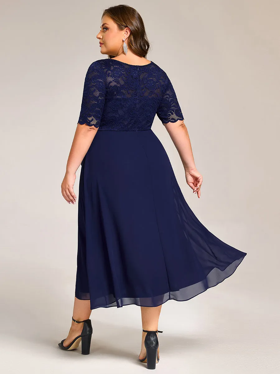 pretty NYLA|Plus Size Lace Top Short Sleeve A-Line Split Round Neck Formal Dress sold by Ever Pretty product image thumbnail 2