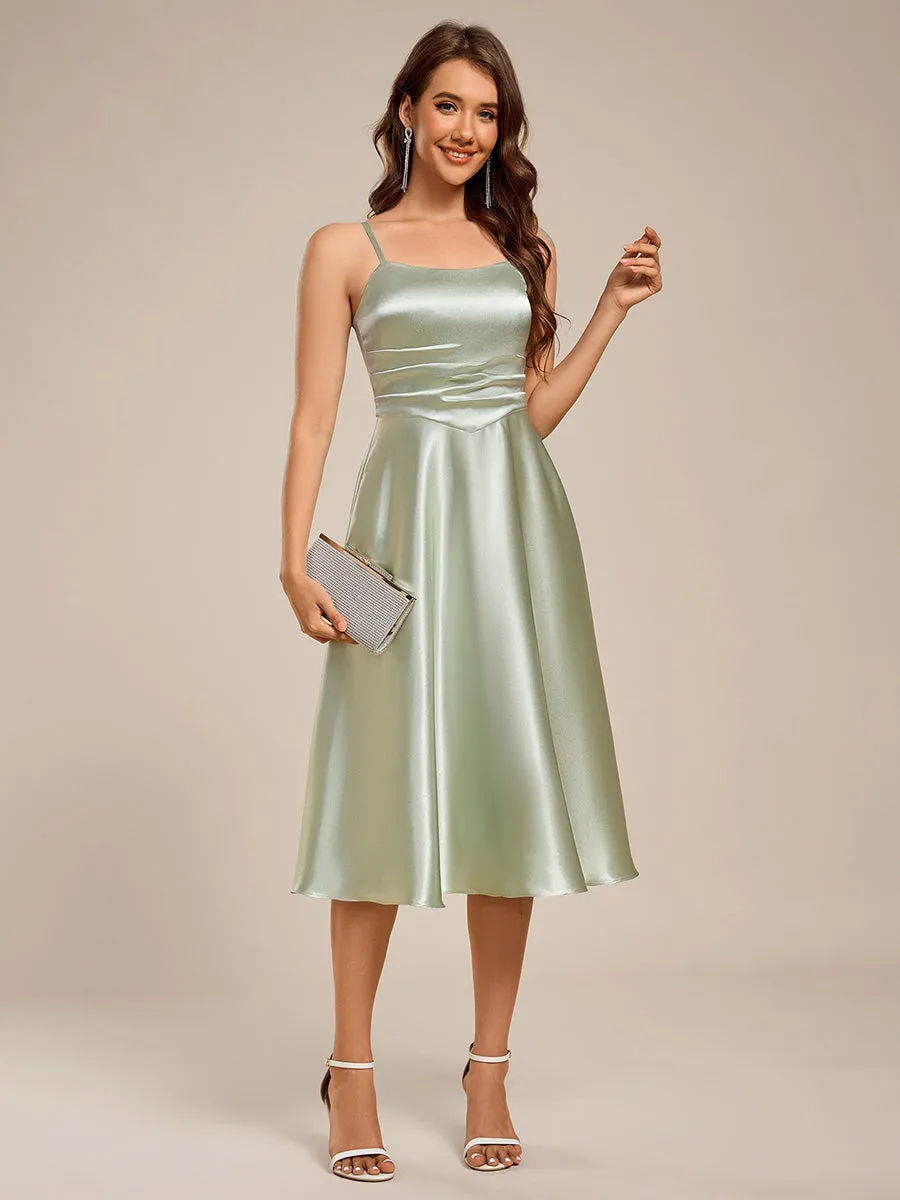 ever SHILOH|Spaghetti Strap Pleated A-Line Midi Satin Wedding Guest Dress sold by Ever Pretty