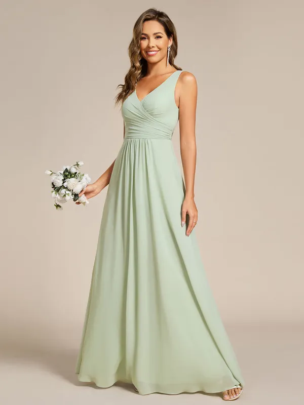 ever SAUYER|Strapless Pleated V-Neck A-Line Maxi Chiffon Bridesmaid Dress sold by Ever Pretty