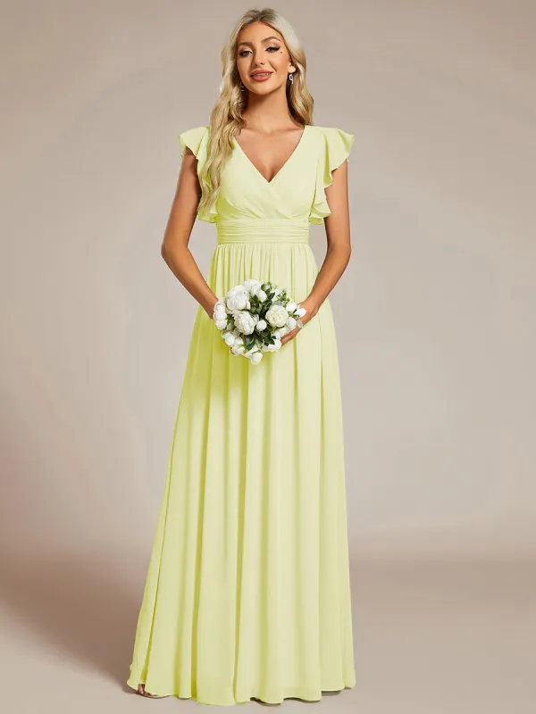 ever LILYANA|Ruffles Sleeve Back Cutout A-Line Maxi Chiffon Bridesmaid Dress sold by Ever Pretty