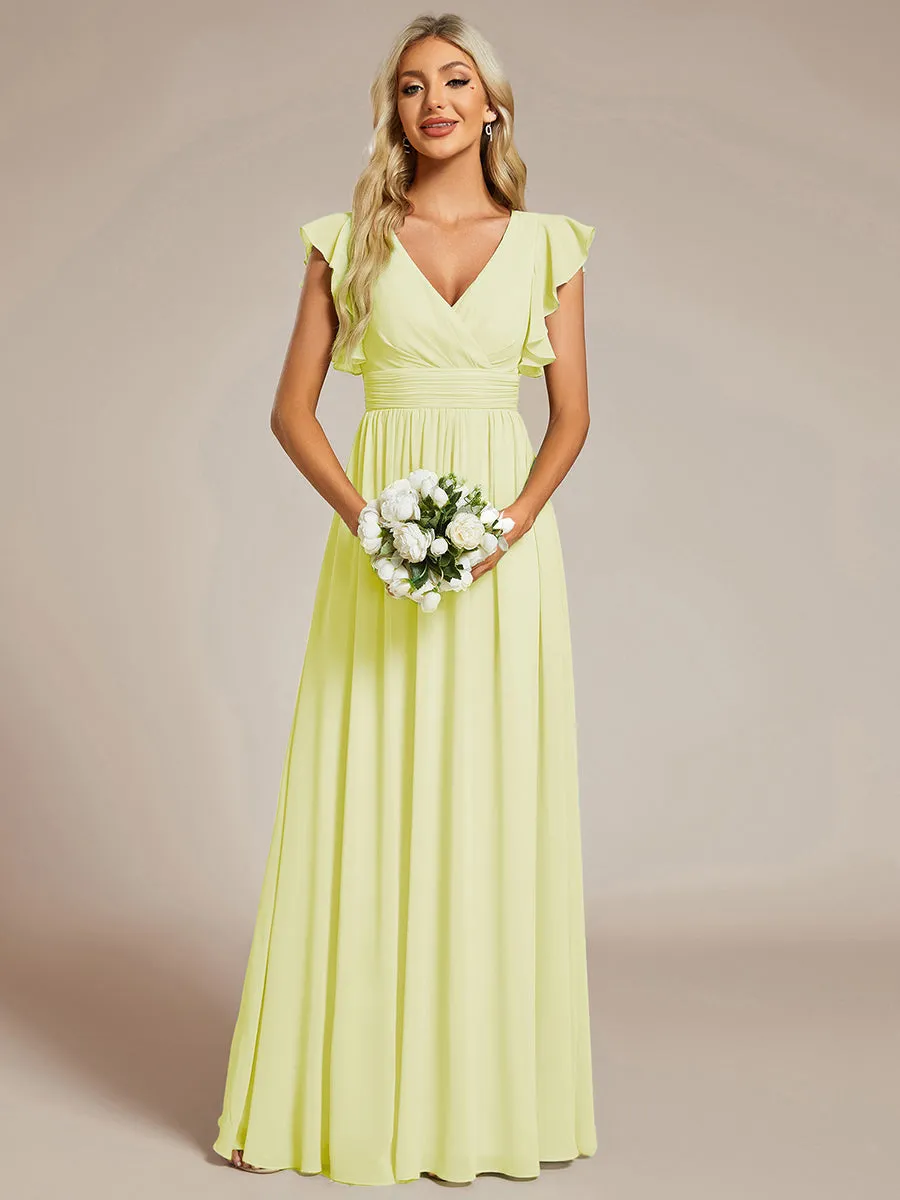 ever LILYANA|Ruffles Sleeve Back Cutout A-Line Maxi Chiffon Bridesmaid Dress sold by Ever Pretty