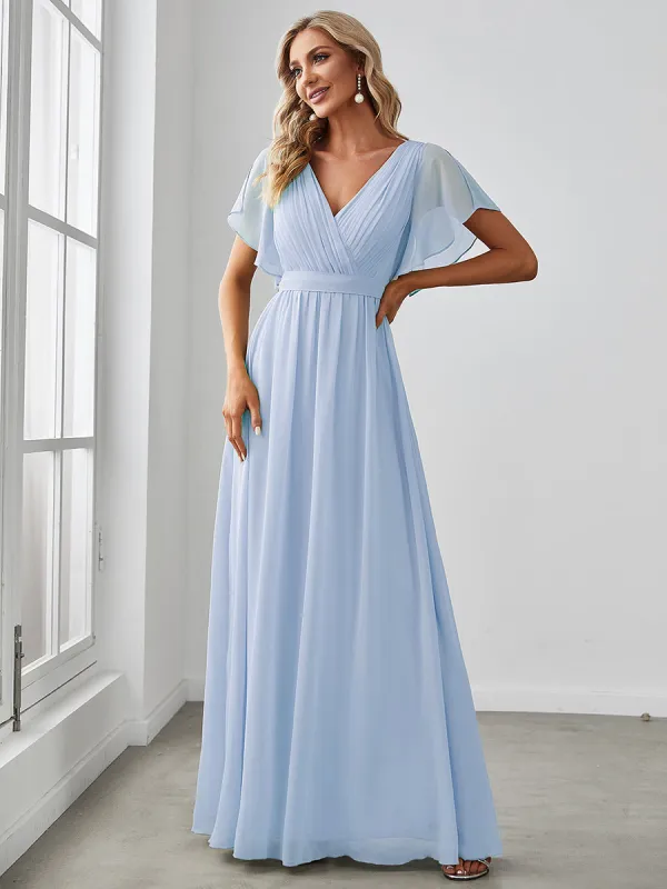 ever LEORA|A-Line Pleated Chiffon Tie-Waist Bridesmaid Dress sold by Ever Pretty
