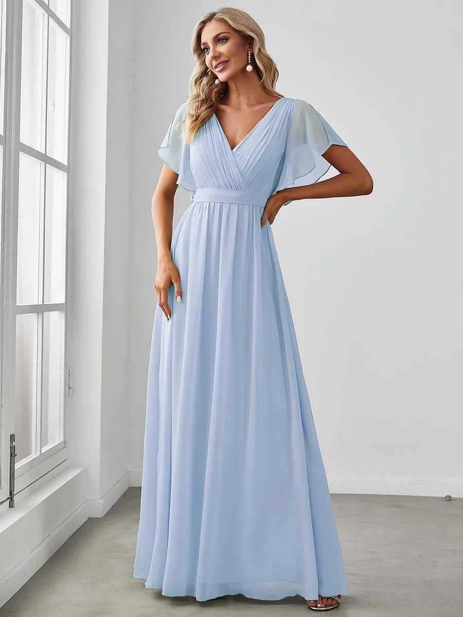 ever LEORA|A-Line Pleated Chiffon Tie-Waist Bridesmaid Dress sold by Ever Pretty