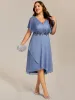 pretty DANNA|Plus Size Short Sleeve Asymmetrical Hem V-Neck Applique Wedding Guest Dress sold by Ever Pretty