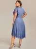 pretty DANNA|Plus Size Short Sleeve Asymmetrical Hem V-Neck Applique Wedding Guest Dress sold by Ever Pretty