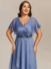pretty DANNA|Plus Size Short Sleeve Asymmetrical Hem V-Neck Applique Wedding Guest Dress sold by Ever Pretty