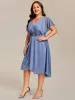 pretty DANNA|Plus Size Short Sleeve Asymmetrical Hem V-Neck Applique Wedding Guest Dress sold by Ever Pretty