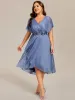 pretty DANNA|Plus Size Short Sleeve Asymmetrical Hem V-Neck Applique Wedding Guest Dress sold by Ever Pretty