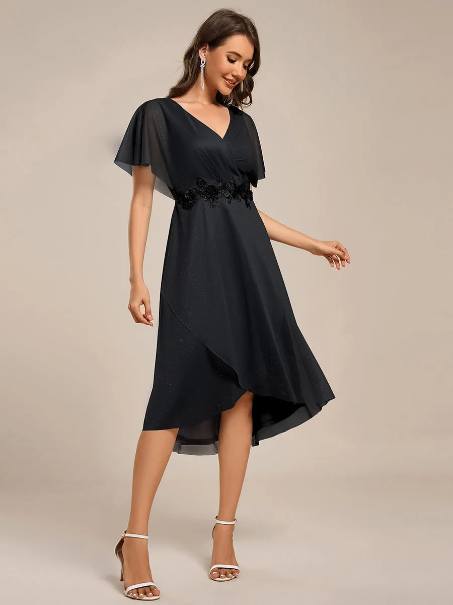 ever DANNA|Short Sleeve V-Neck Asymmetrical Midi Wedding Guest Dress sold by Ever Pretty product image thumbnail 4