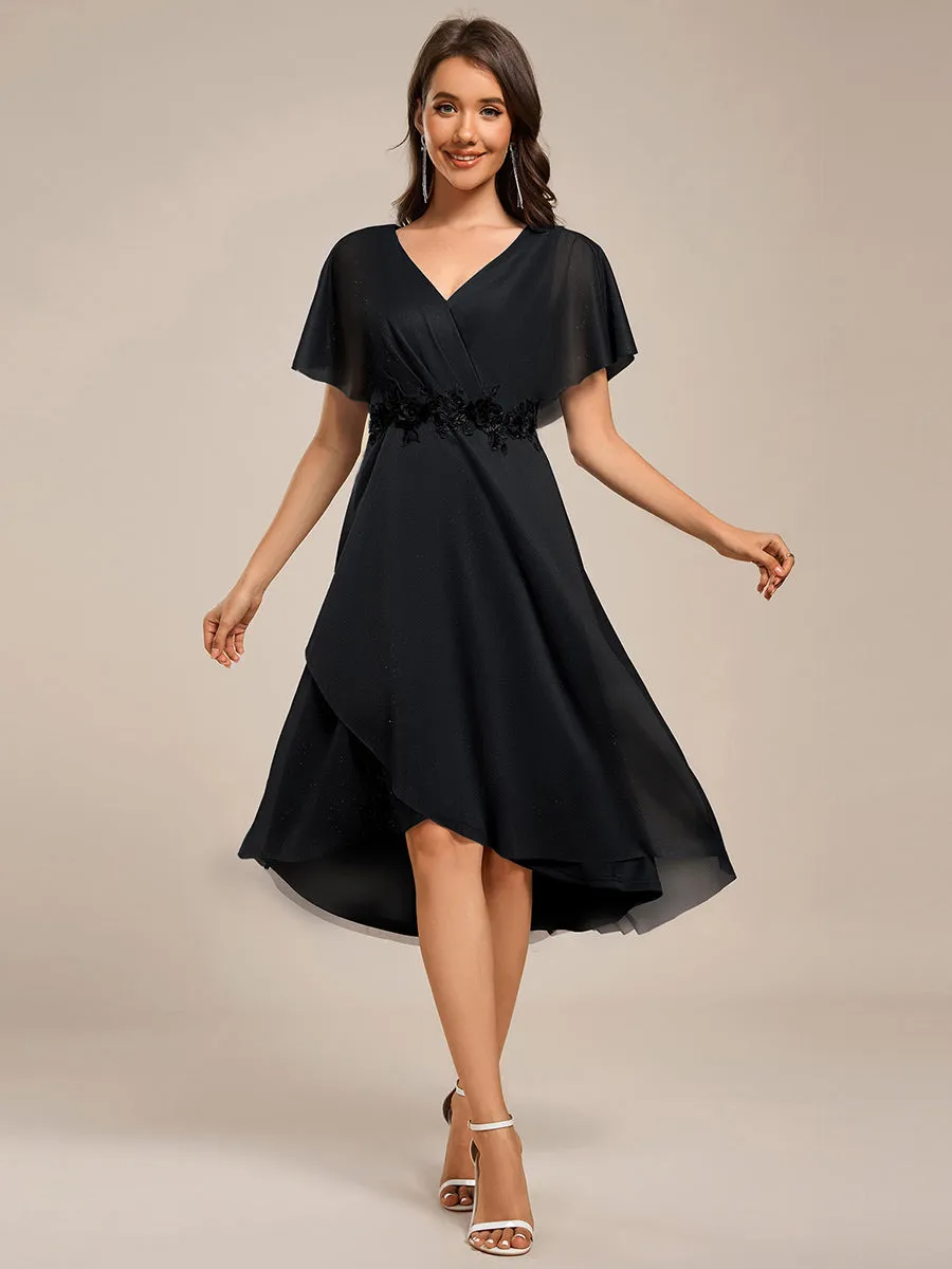 ever DANNA|Short Sleeve V-Neck Asymmetrical Midi Wedding Guest Dress sold by Ever Pretty