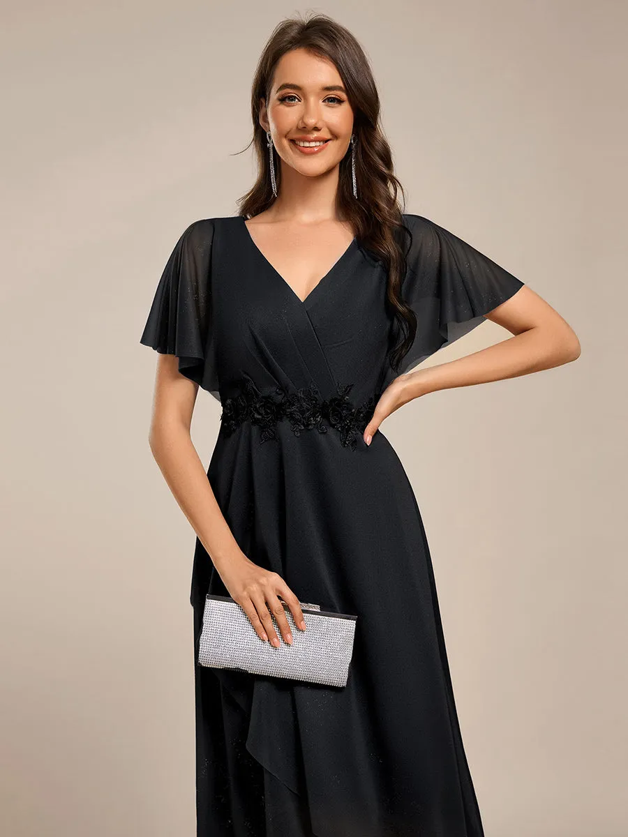 ever DANNA|Short Sleeve V-Neck Asymmetrical Midi Wedding Guest Dress sold by Ever Pretty product image thumbnail 3