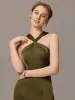 ever SELENE|Satin Cross Halter Sleeveless Maxi Bridesmaid Dress sold by Ever Pretty
