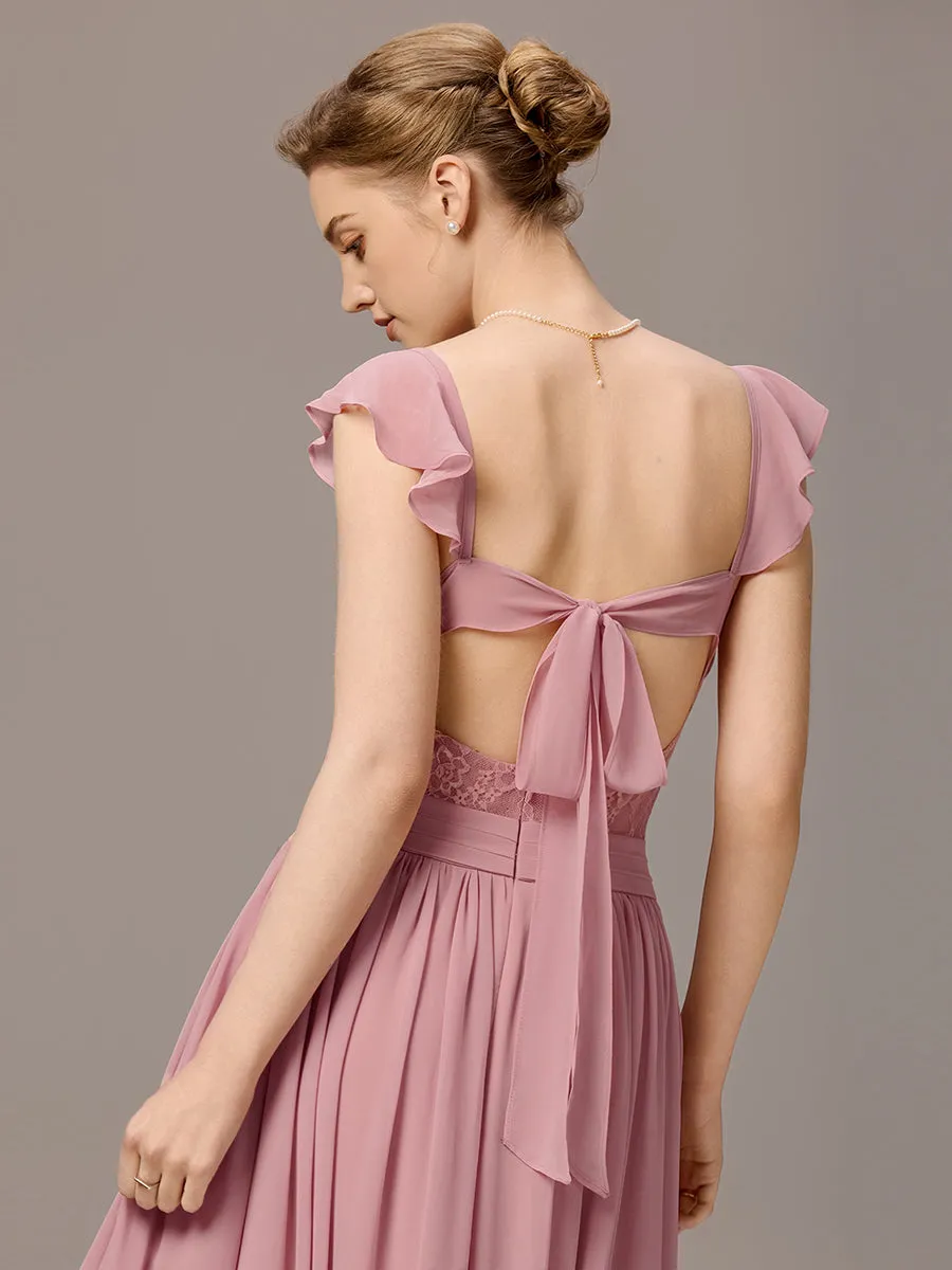 ever ELARA|Back-Tie Pleated Ruffles Sleeves Maxi Bridesmaid Dress sold by Ever Pretty product image thumbnail 4