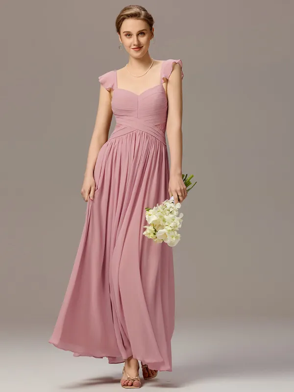 ever ELARA|Back-Tie Pleated Ruffles Sleeves Maxi Bridesmaid Dress sold by Ever Pretty
