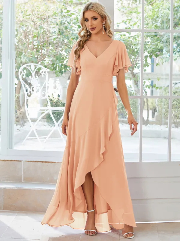 ever OREE|Ruffles Sleeve V-Neck Chiffon Bridesmaid Dress sold by Ever Pretty