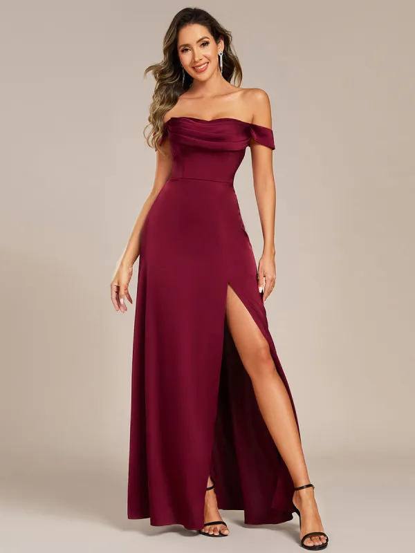 Off Shoulder Short Sleeve Split Bandage Floor-Length Bridesmaid Dresses sold by Ever Pretty