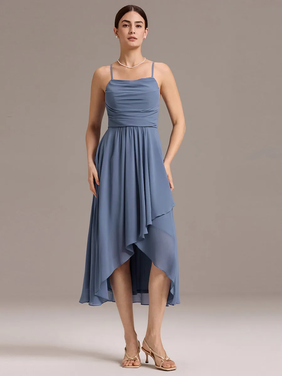 ever ARLYS|Asymmetrical Hem Strappy Chiffon A-Line Backless Bridesmaid Dress sold by Ever Pretty
