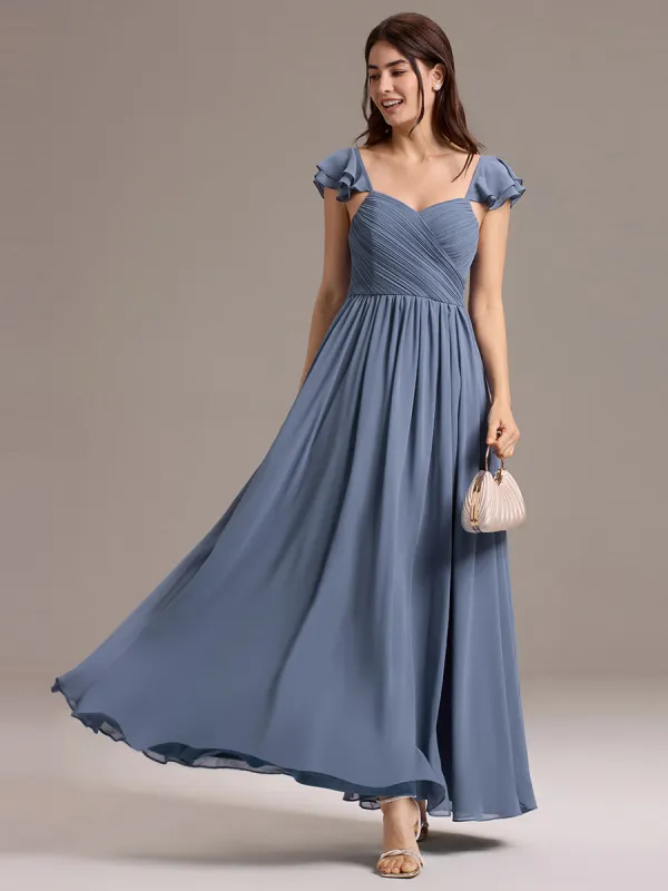ever CLARKE|Chiffon A-Line Ruffles Cap Sleeve Bridesmaid Dress with Side Slit sold by Ever Pretty