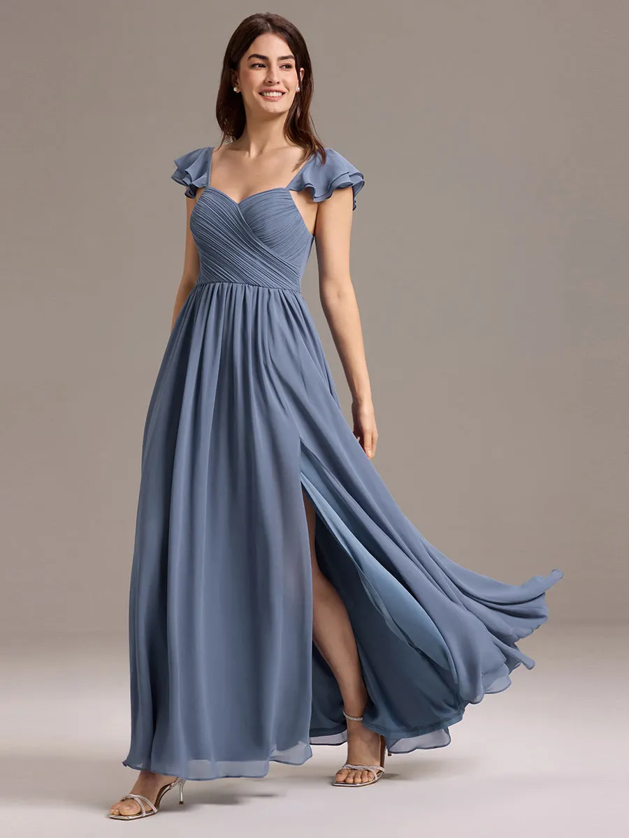 ever CLARKE|Chiffon A-Line Ruffles Cap Sleeve Bridesmaid Dress with Side Slit sold by Ever Pretty product image thumbnail 5