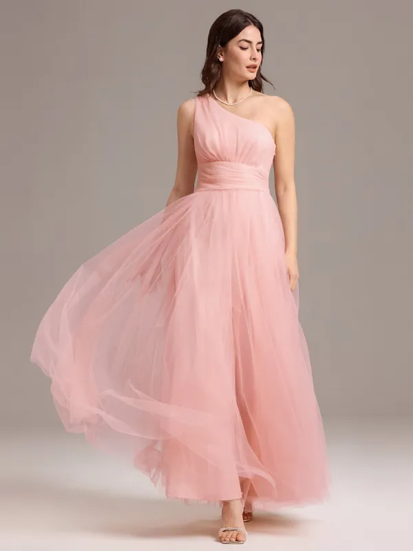 ever ARCADIA|Chic A-Line One-Shoulder Tulle Maxi Bridesmaid Dress sold by Ever Pretty