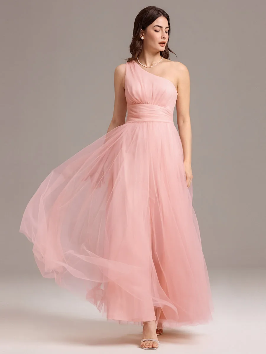 ever ARCADIA|Chic A-Line One-Shoulder Tulle Maxi Bridesmaid Dress sold by Ever Pretty