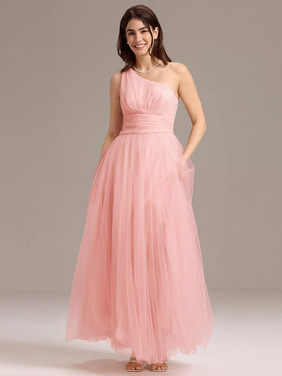 ever ARCADIA|Chic A-Line One-Shoulder Tulle Maxi Bridesmaid Dress sold by Ever Pretty product image thumbnail 5