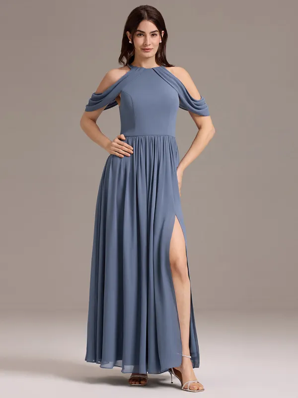 ever CERES|Elegant Chiffon Cold Shoulder A-Line Bridesmaid Dress with Draped Sleeves sold by Ever Pretty