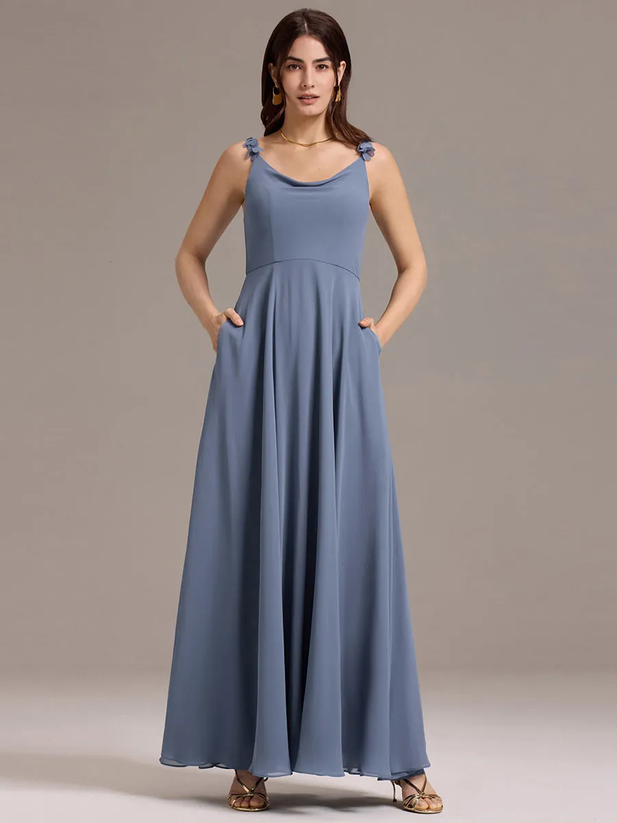 ever ZINNELLE|Flowy Chiffon Cowl Neck Backless A-Line Floral Strap Bridesmaid Dress sold by Ever Pretty