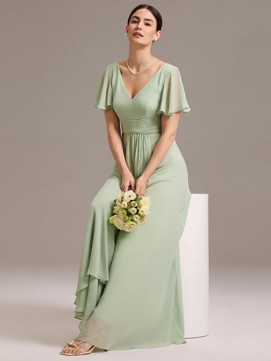 ever DAMIA|Chiffon Double V-Neck A-Line Ruffled Sleeves Bridesmaid Dress with Asymmetrical Hem sold by Ever Pretty product image thumbnail 4