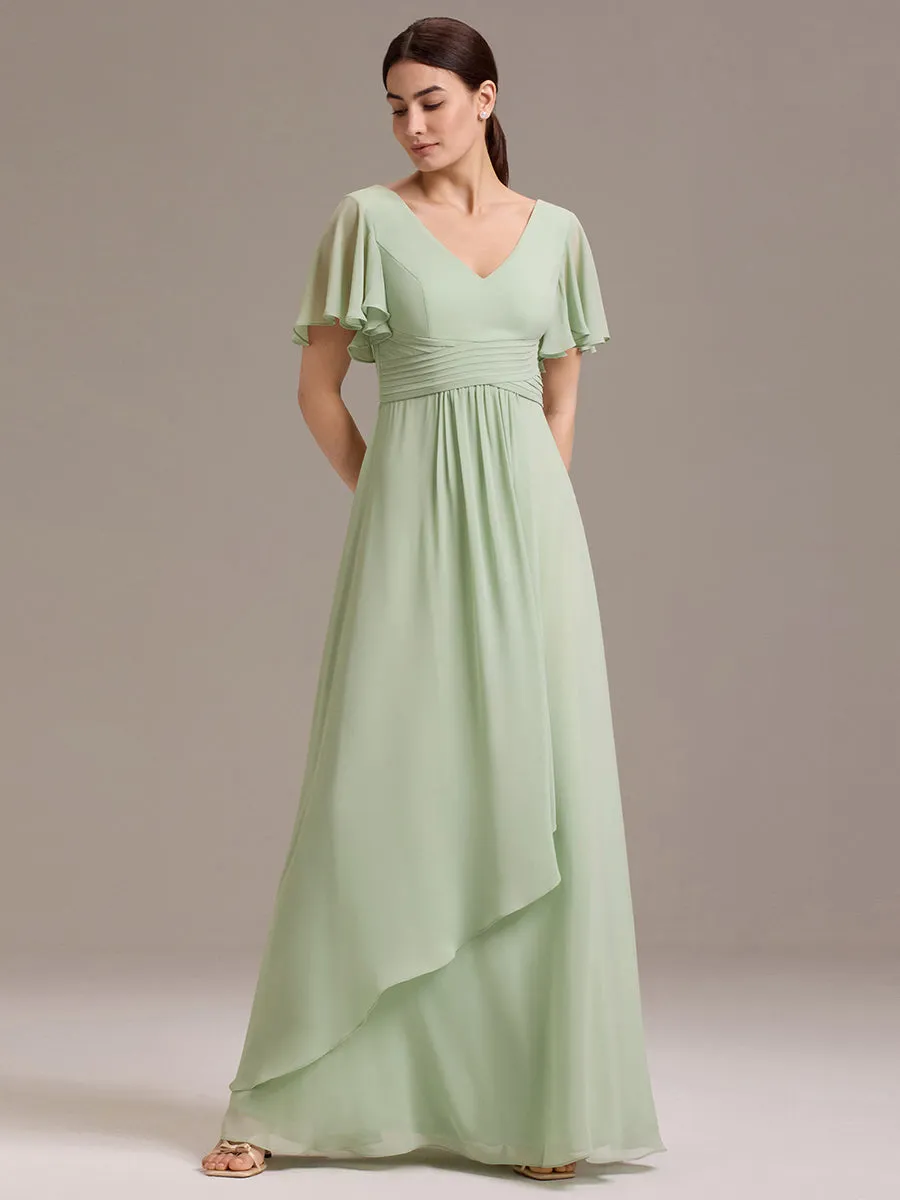 ever DAMIA|Chiffon Double V-Neck A-Line Ruffled Sleeves Bridesmaid Dress with Asymmetrical Hem sold by Ever Pretty product image thumbnail 5