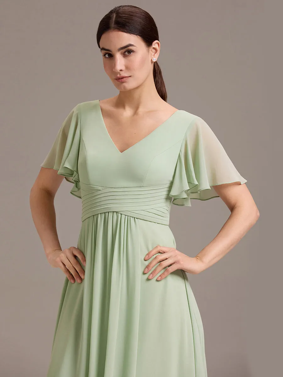ever DAMIA|Chiffon Double V-Neck A-Line Ruffled Sleeves Bridesmaid Dress with Asymmetrical Hem sold by Ever Pretty product image thumbnail 3