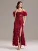ever BELISSE|Off-Shoulder Feather Sleeve A-Line High Split Backless Sequin Formal Dress sold by Ever Pretty