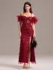 ever BELISSE|Off-Shoulder Feather Sleeve A-Line High Split Backless Sequin Formal Dress sold by Ever Pretty