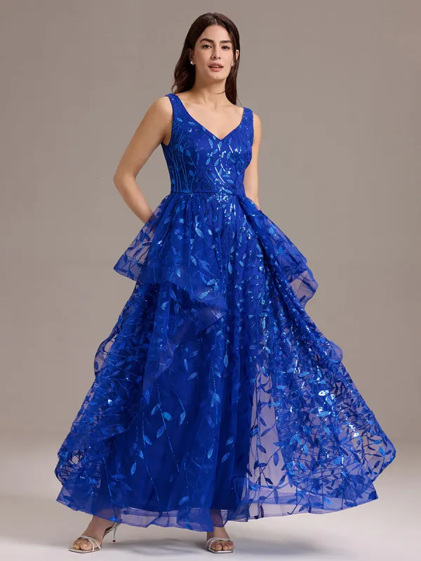 ever TOMMI|Double V-Neck A-Line Layered Sequin Formal Dress sold by Ever Pretty