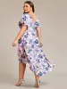 ever FAYE|Elegant V-Neck Flowy High-Low Short Sleeve Wedding Guest Dress sold by Ever Pretty