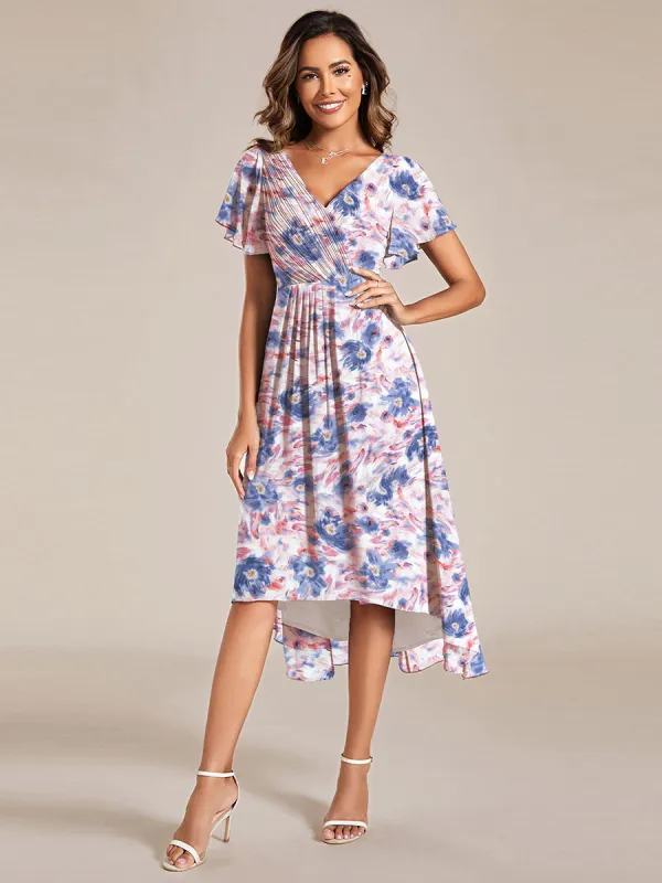 ever FAYE|Elegant V-Neck Flowy High-Low Short Sleeve Wedding Guest Dress sold by Ever Pretty