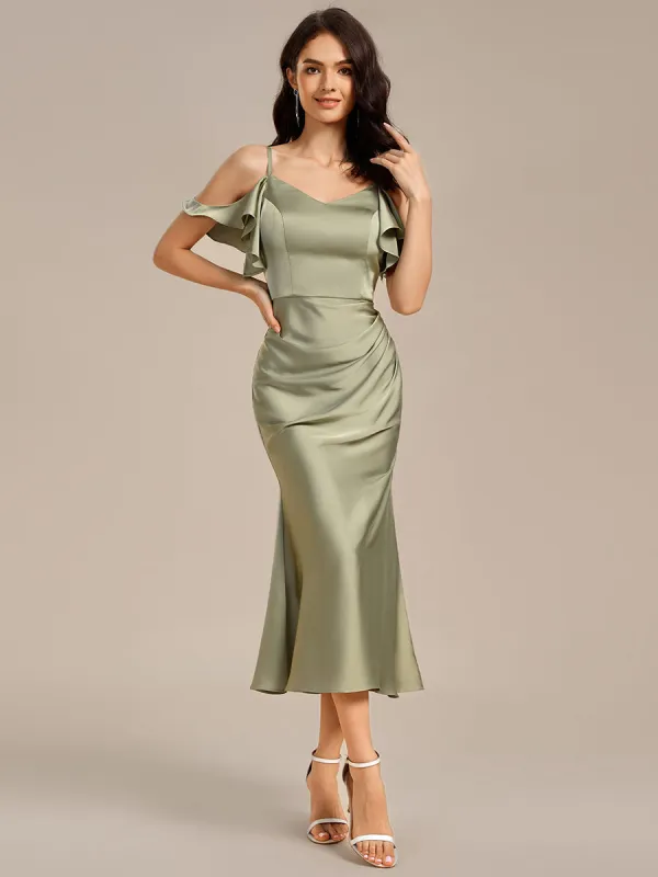 ever CALYNNE|Ruffled Off Shoulder Satin Midi Mermaid Bridesmaid Dress sold by Ever Pretty