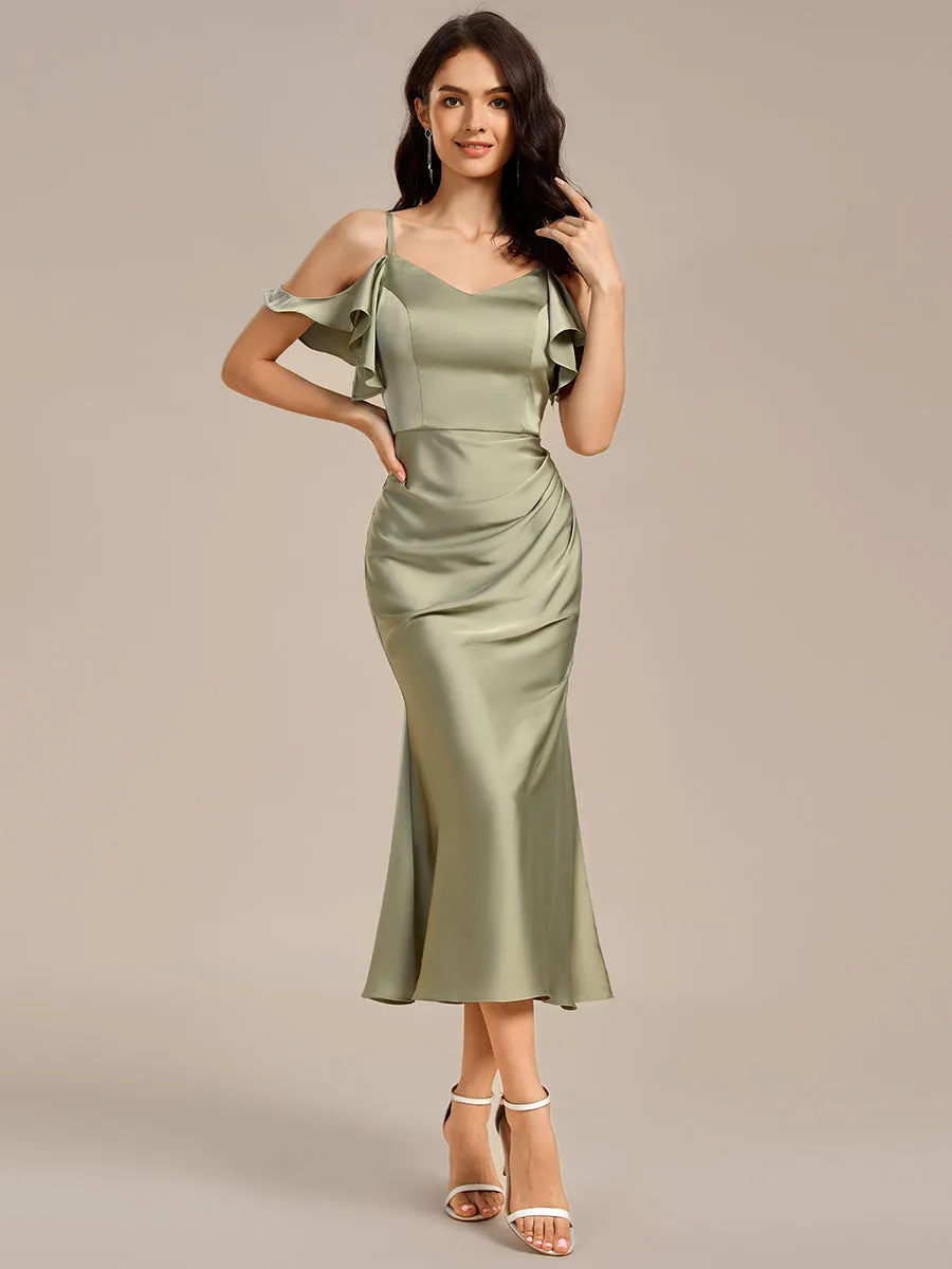 ever CALYNNE|Ruffled Off Shoulder Satin Midi Mermaid Bridesmaid Dress sold by Ever Pretty