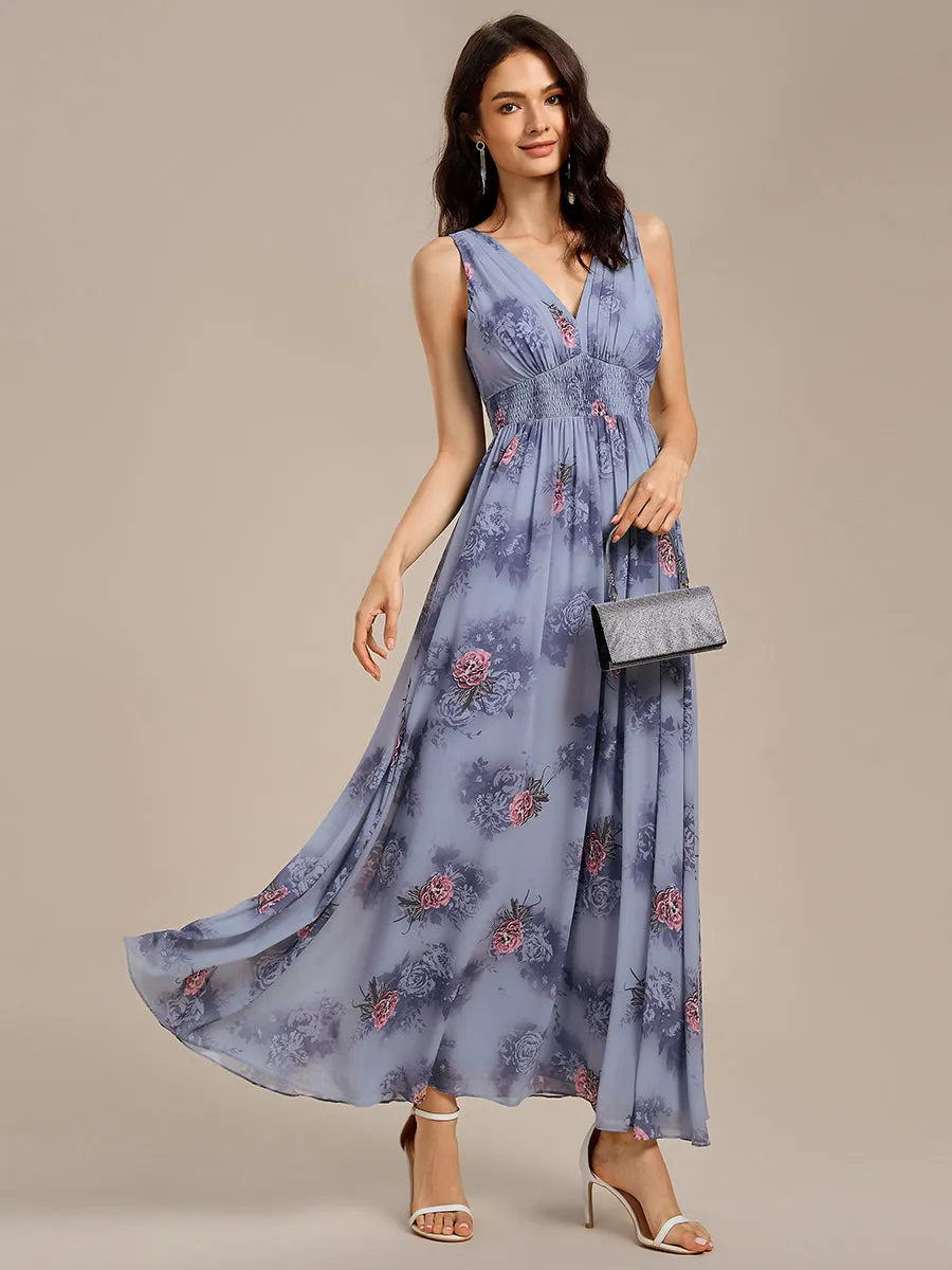 ever ELOWEN|Double V Neck Empire Waist Floral Sleeveless Maxi Formal Dress sold by Ever Pretty product image thumbnail 4