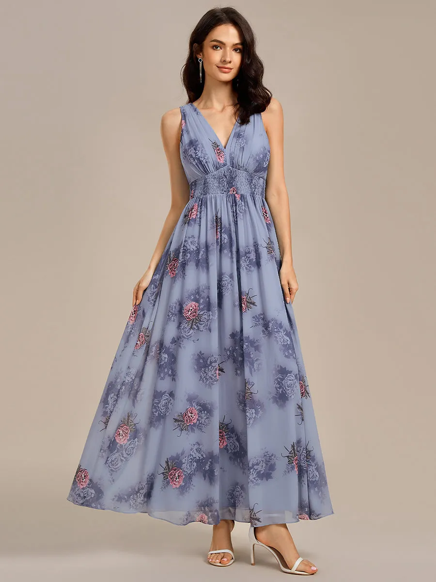 ever ELOWEN|Double V Neck Empire Waist Floral Sleeveless Maxi Formal Dress sold by Ever Pretty