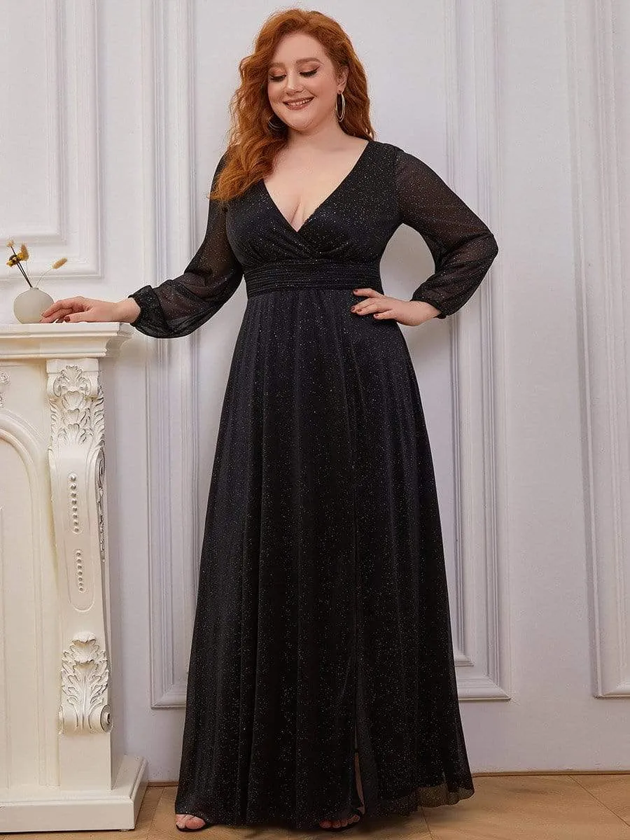 Custom Size Long Sleeve Side Split V-Neck Glittery Evening Dress sold by Ever Pretty product image thumbnail 3