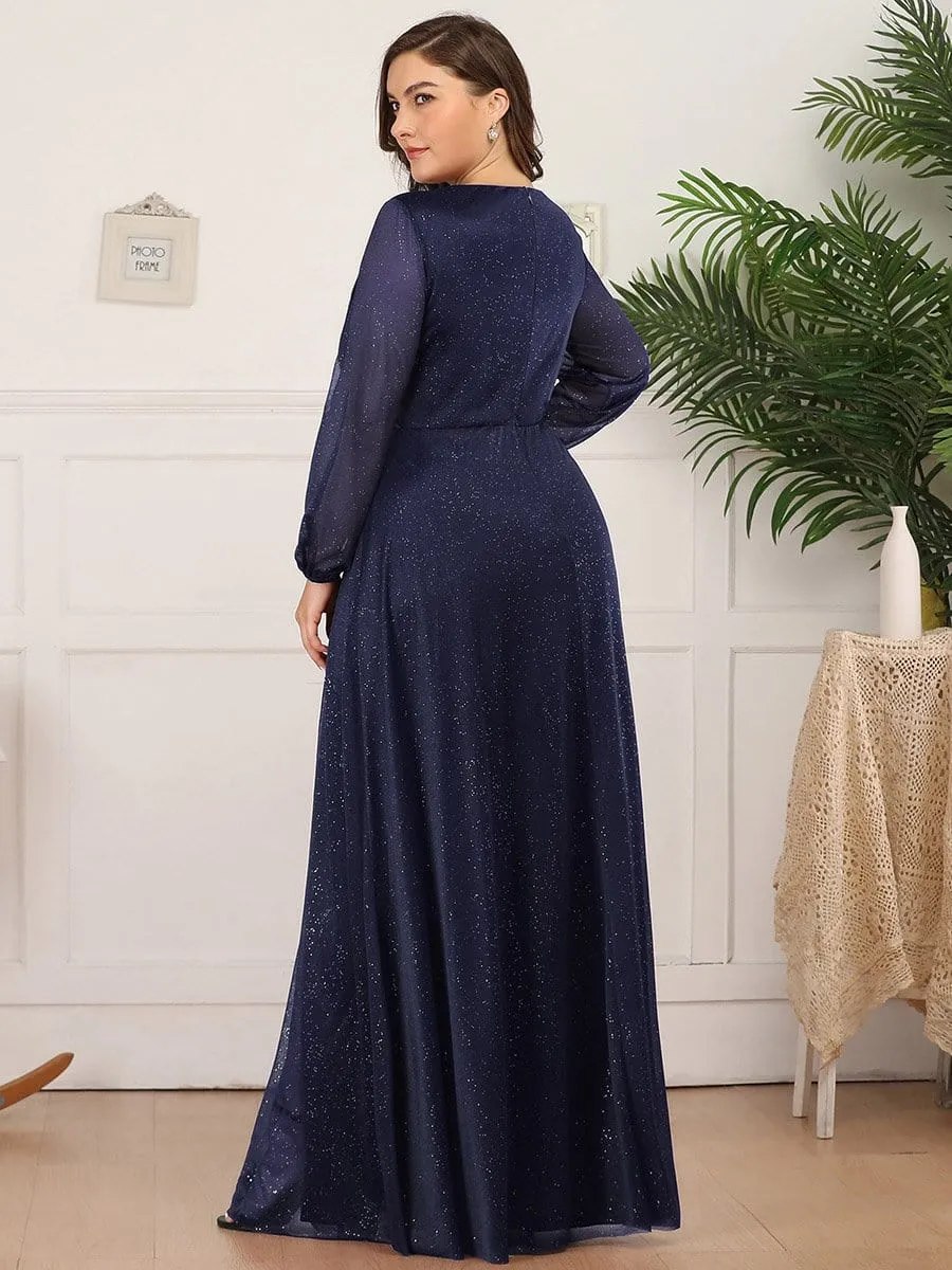 Custom Size Long Sleeve Side Split V-Neck Glittery Evening Dress sold by Ever Pretty product image thumbnail 2