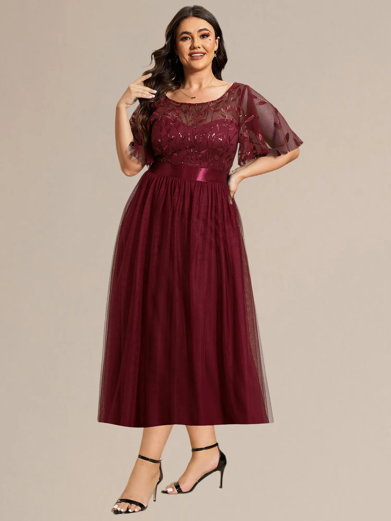 pretty TAYLOR|Plus Size Sequin Leaf Midi Evening Dress sold by Ever Pretty product image thumbnail 4