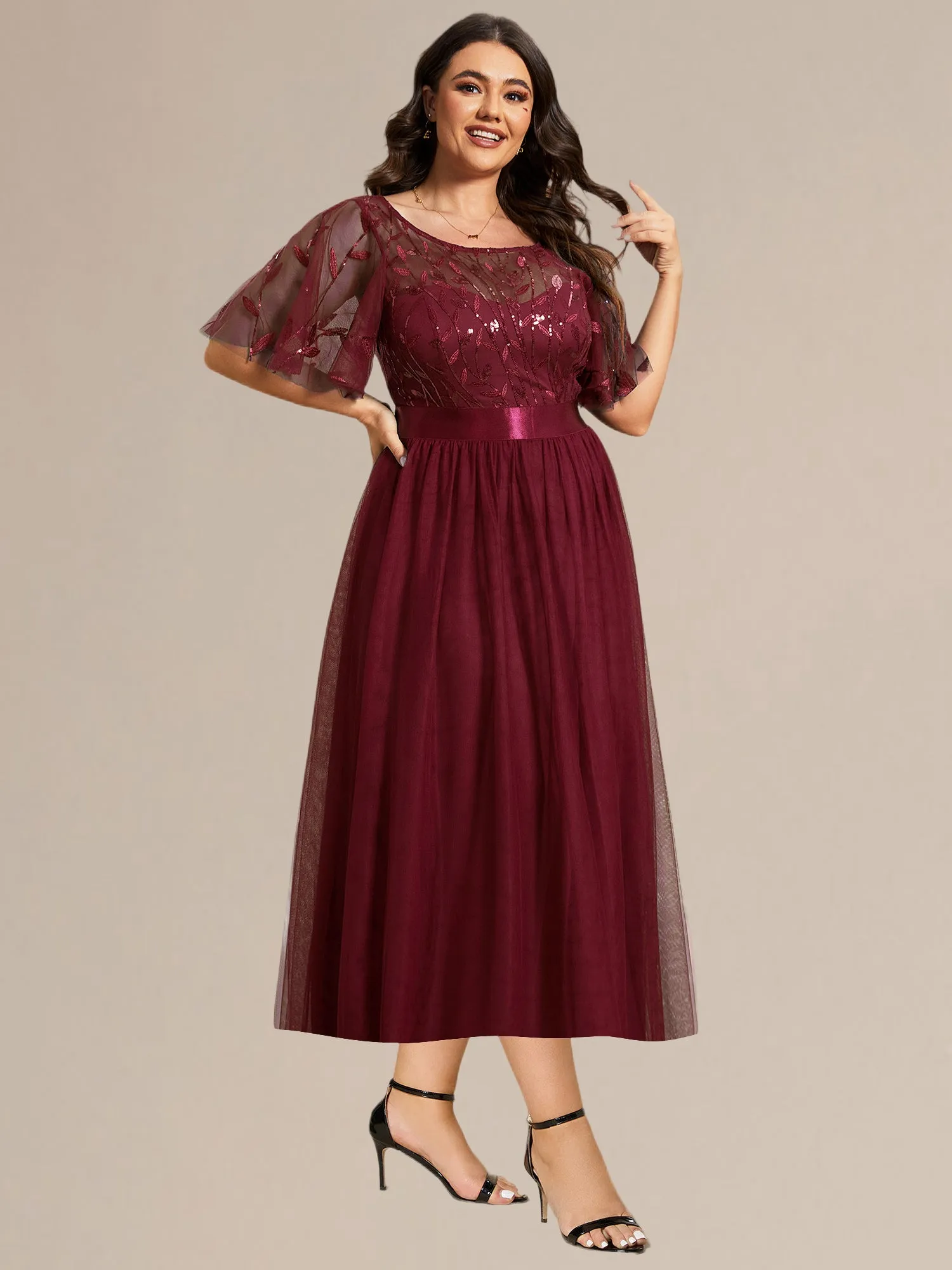 pretty TAYLOR|Plus Size Sequin Leaf Midi Evening Dress sold by Ever Pretty product image thumbnail 3