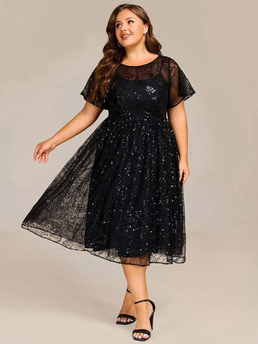 ever ADEL|Plus Size Sequin Midi Wedding Guest Dress sold by Ever Pretty