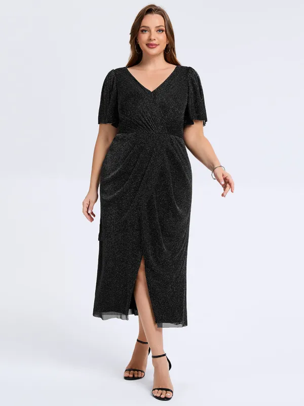 pretty NOIRA|Plus Size Slit Mesh Wedding Guest Dress sold by Ever Pretty