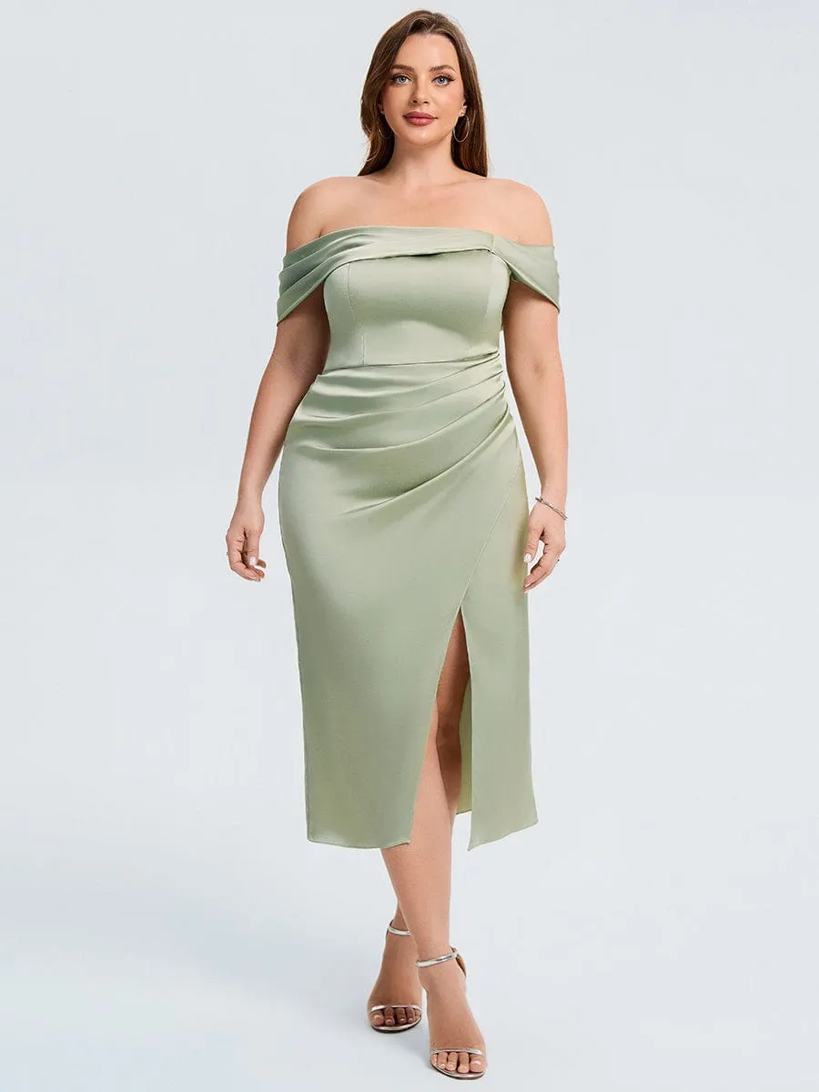 pretty DIANELLE|Plus Size Slit Satin Wedding Guest Dress sold by Ever Pretty