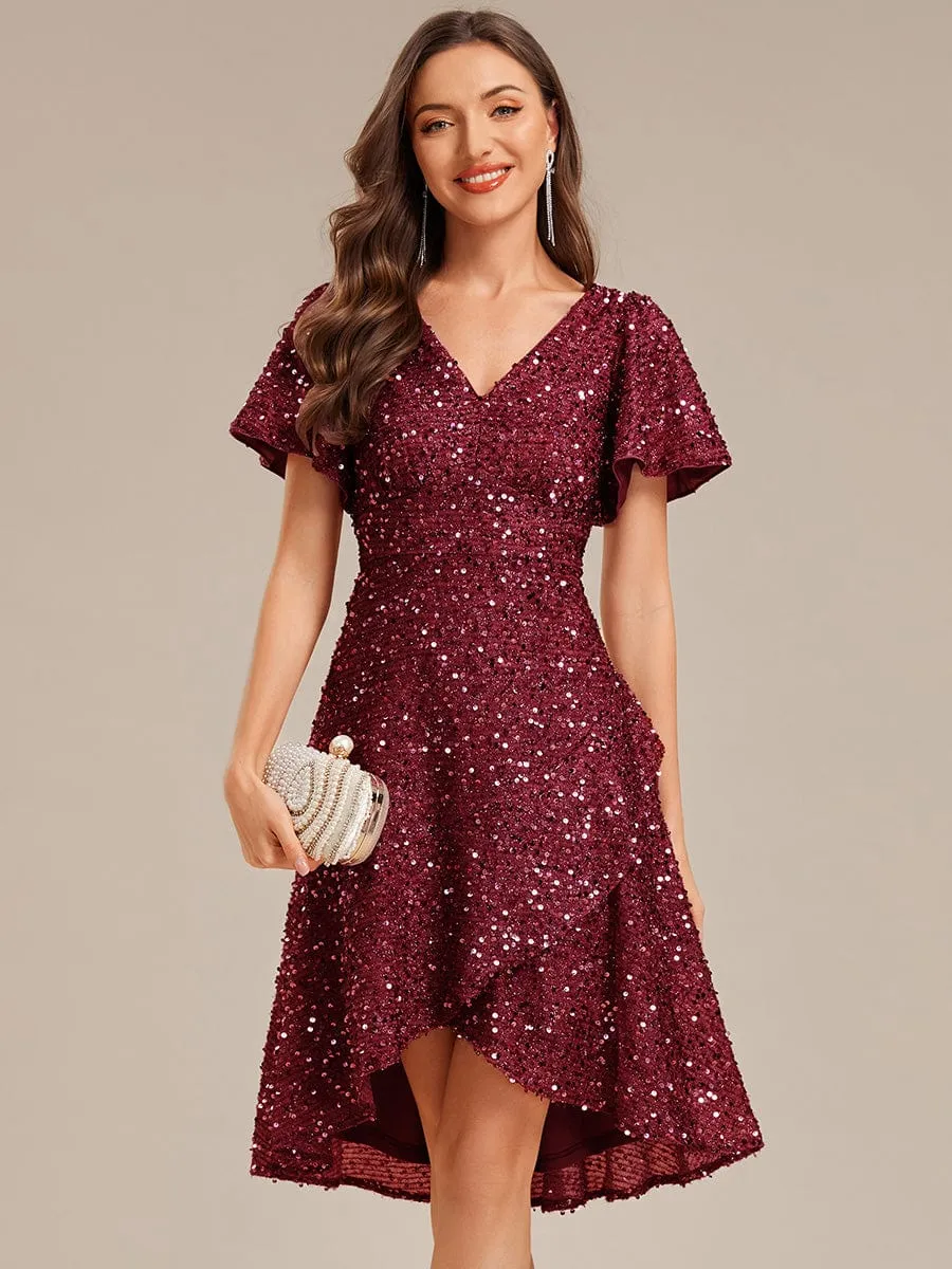 ever CALISTEA|Deep V-neck Sequin Ruffle Sleeve Formal Dress sold by Ever Pretty